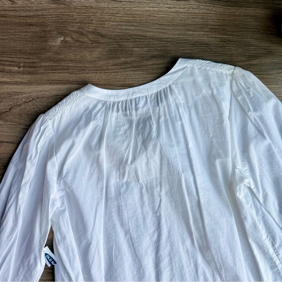 Old Navy White Boho Pintuck Popover Split-Neck Lace-Trim Blouse Size S - Picture 9 of 11